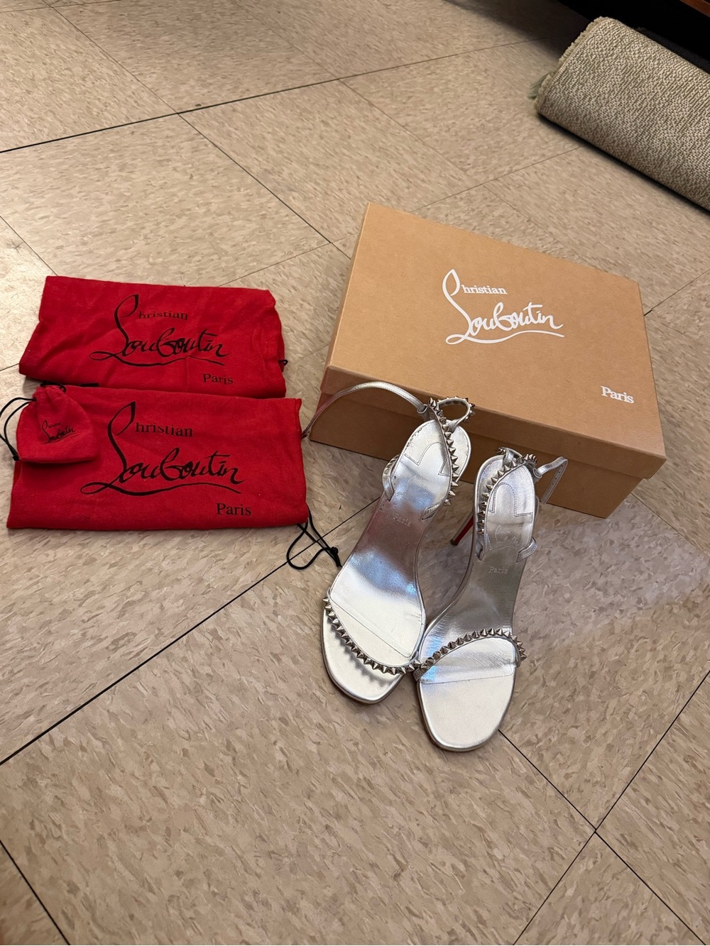 Christian Louboutin Silver Spike-Embellished Ankle-Strap Sandals